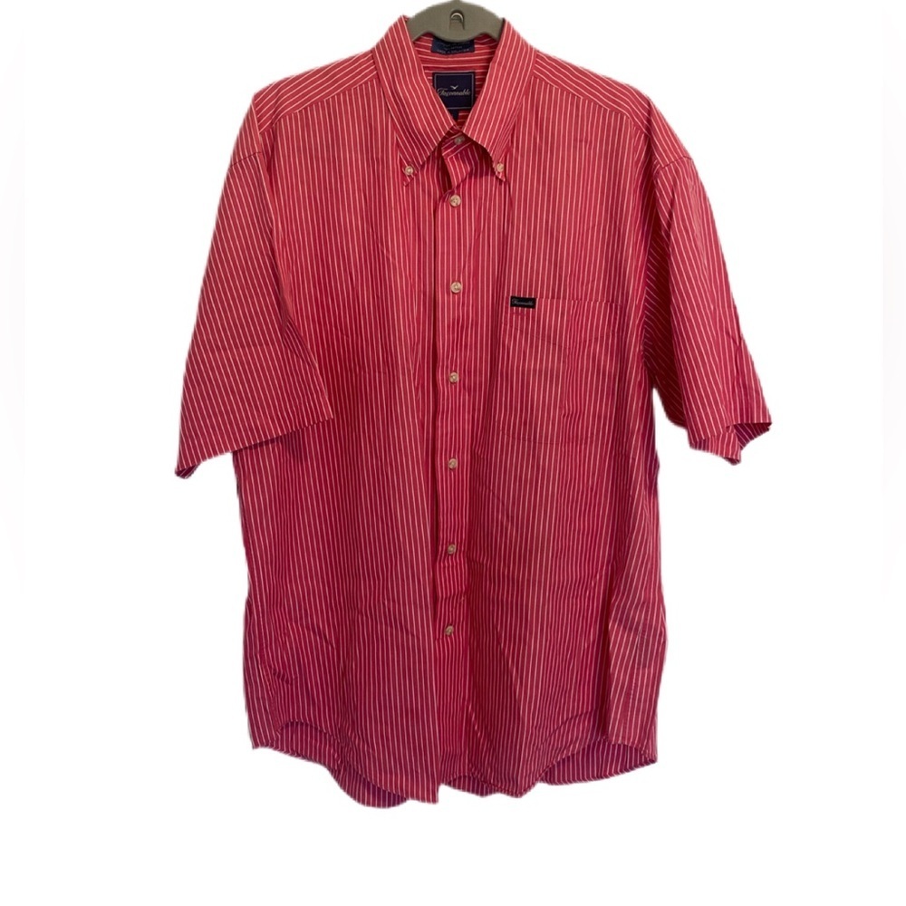 Faconnable Men’s Bright Pink 100% Cotton Short Sleeve White Stripe Shirt Sz L